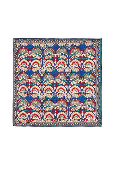 Bursa İpek Saks Red Peacock Pattern Silk Handkerchief