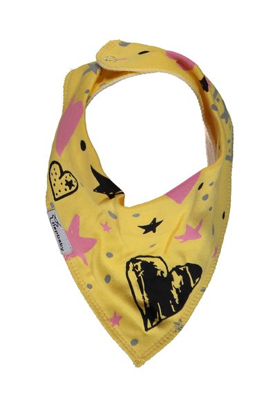 hepbaby Baby Food Bib with Yellow Pink Print, Polar Bottom and 2 Snaps - Scarf Apron 2 Pieces