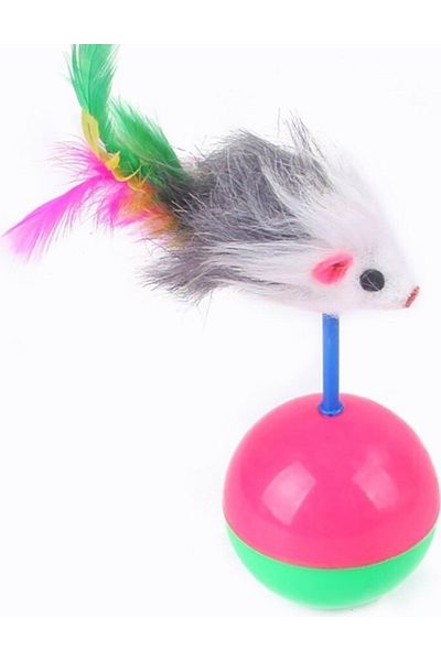 Neler Geldi Neler Cat Play Ball with Furry Mouse Pilgrim Non-Lying Educational Kitten Mouse Chasing Toy Cat Game