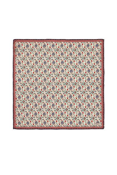 Bursa İpek Ecru Navy Blue Ivy Tulip Pattern Silk Handkerchief