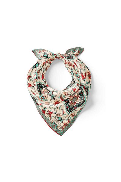 Bursa İpek Ecru Black Tile Tulip Pattern Silk Handkerchief