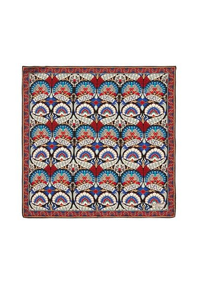 Bursa İpek Black Ecru Peacock Pattern Silk Handkerchief