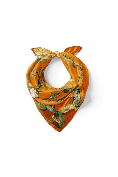Bursa İpek Silk Handkerchief - Mustard Almond Flower Design