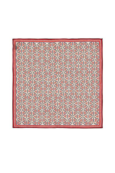 Bursa İpek Ecru Red Çintemani Pattern Silk Handkerchief