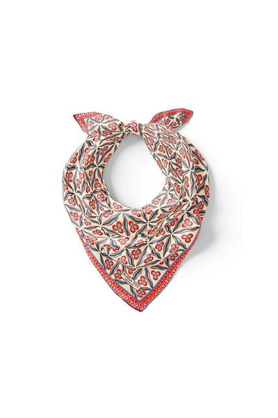 Bursa İpek Ecru Red Çintemani Pattern Silk Handkerchief