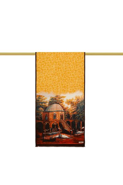 Bursa İpek Mustard Kozahan Silk Painting Scarf