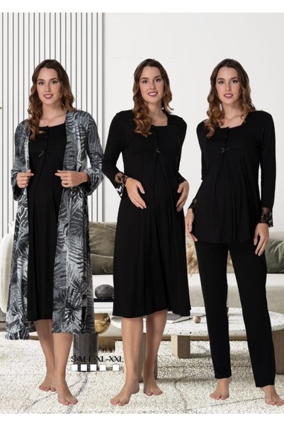 by İGP Effortt Women's Black Maternity Maternity Dressing Gown Nightgown and ...