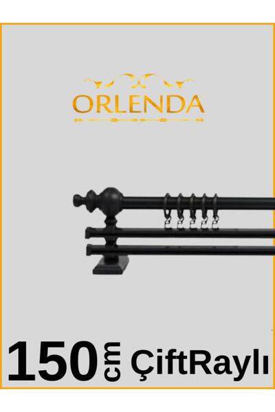 Orlenda Țeavă de aluminiu cu cap din lemn negru Umeraș rustic pentru perdea șină dublă 150 cm