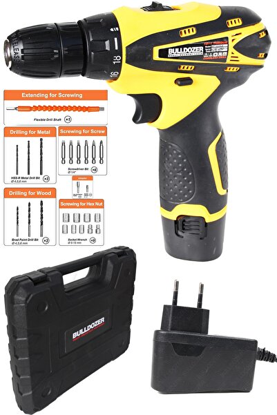 Bulldozer Tek Akülü Şarjlı Darbeli Vidalama Matkap 24 Setli Taşıma Çantalı