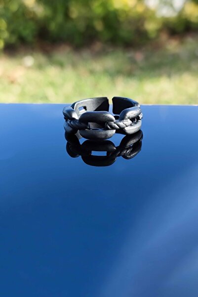 TREND COLLECTİON Iç Içe Geçmeli Zincir Model Ayarlanabilir Siyah Yüzük