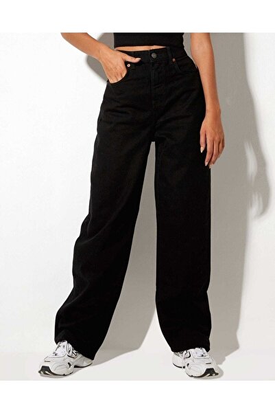 Livik Black Lycra High Waist Loose Wide Leg Jeans