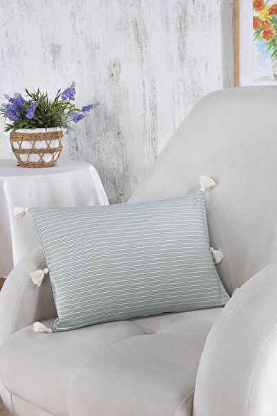 ÖDEL HOME قماش سميك مخطط باللون الأزرق البترولي - وسادة رمي مقاس 35 × 50 سم