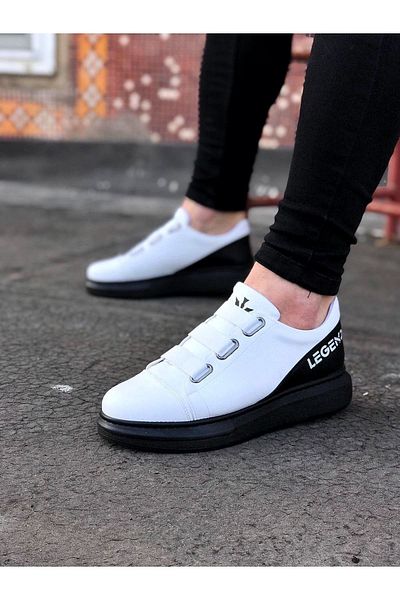 WG Fashion Mp029 St Laceless Elastic 3 Stripes Legend Orthopedic High/χοντρή σόλα Ανδρικά αθλητικά παπούτσια Λευκό/μαύρο