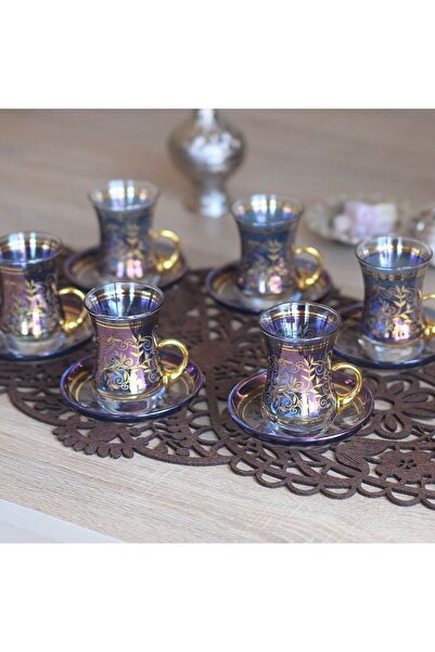 Elen Hediyelik Lüster Ivy Handled Tea Set Navy Blue