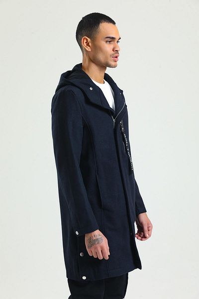 Cekmon Men's Regular Fit Hooded Zippered Pocket Winter Unlined Wool Long Stamp Coat