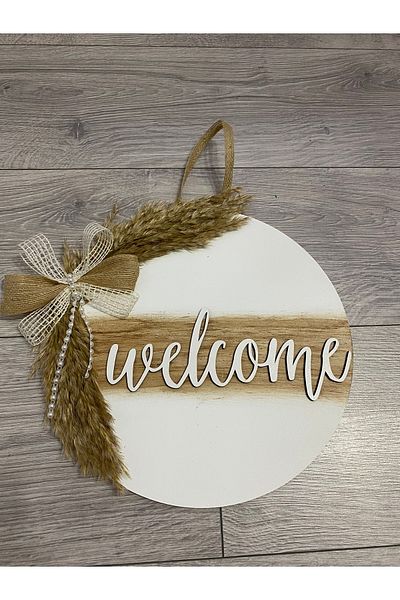 HOBİ55 Door Ornament - Exterior Door Ornament Welcome White - Door Accessory with Panas and Pearls