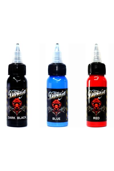 DARKNESS Dövme Boyası 3 Renk Koyu Siyah Dövme Boyası Kırmızı Dövme Boyası Mav...