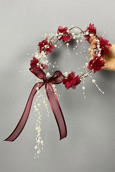 Hobigram Coroana de domnisoara de onoare cu design special, coroana de fotografiere exterioara cu trandafiri laser burgundy cu perle
