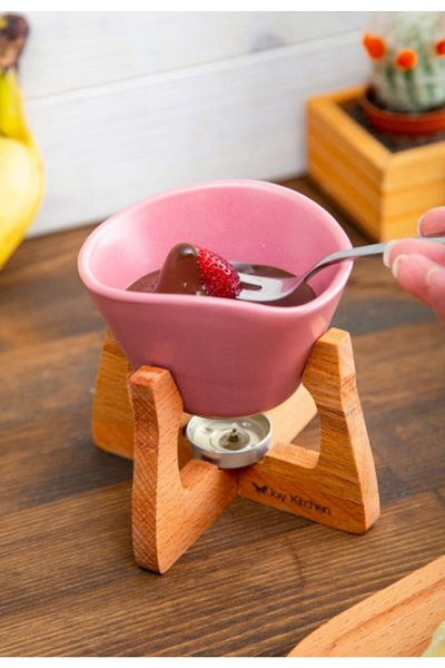 JOY KİTCHEN Ceramic Fondue Set Pink Color Chocolate Melter Fondue