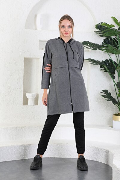 WestBound Gray Black Women's Tracksuit Set Hijab Clothing, Zippered Hooded