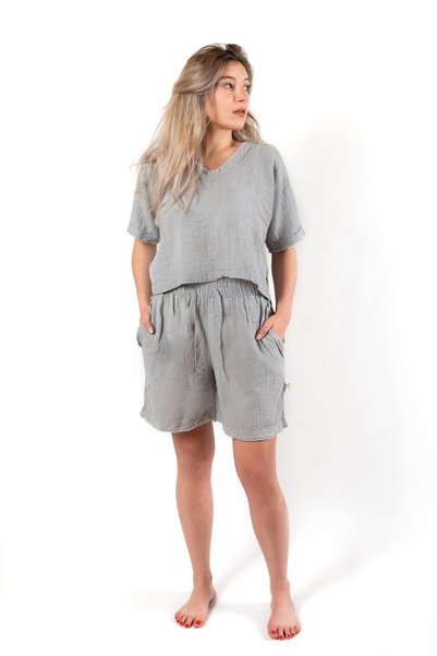 Zeliha Baysan Faven Muslin Women's Mini Shorts with Elastic Waist Gray