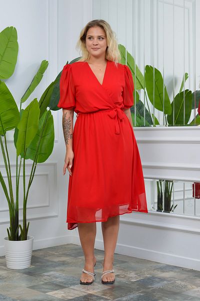 XXL BUTİK Rochie de damă din șifon, cu guler dublu, lungime midi, mărime mare, Btq064