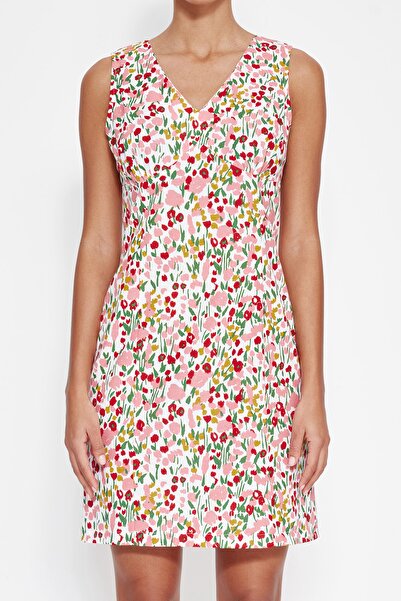 Trendyol Collection Pink A-Cut Mini Woven Patterned V-Neck Woven Dress TWOSS23EL00844