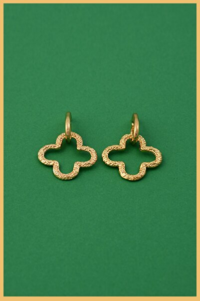 AURRARİ Altın Kaplama Yonca Şeklinde Sallantı Küpe