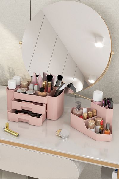 DOVİHOME Pacific Makeup Cosmetics and Brush Holder Organizer Set of 2 Powder Pink