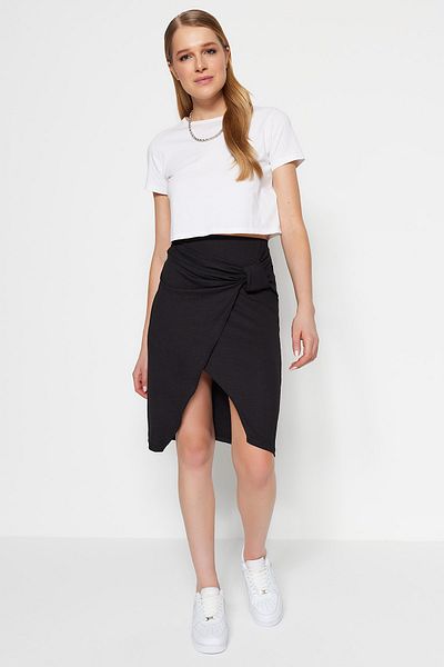 Trendyol Collection Чорна кручена двобортна спідниця міді-орме з високою талією TWOSS23ET00027