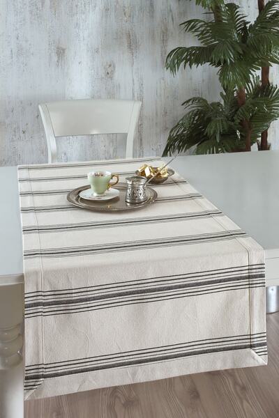 ÖDEL HOME Натуральна чорна тканина Булдан з смугастим візерунком, бігунок