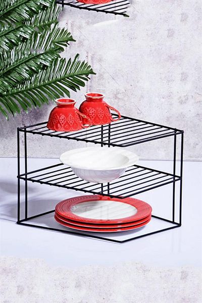 Kitchen Store 3-Tier Plate Holder Black In-Cabinet Plate Kitchen And Countertop Organizer Shelf Kitchen Rack