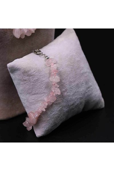 MYTAKIAĞACIMFH Pink Quartz Stone Unshaped Broken Stone Necklace Bracelet Set (with Chain Extension)