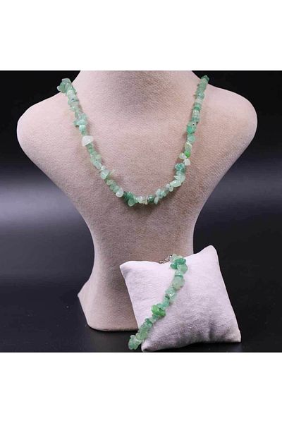 MYTAKIAĞACIMFH Aventurine Stone Cracked Natural Stone Necklace Bracelet Set
