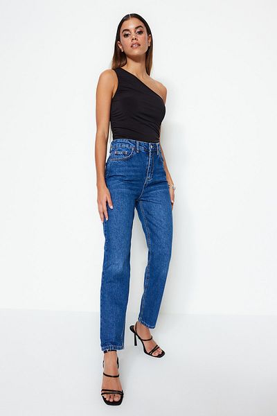 Trendyol Collection Σκούρο μπλε High Bel Mom Jeans TWOSS23JE00067