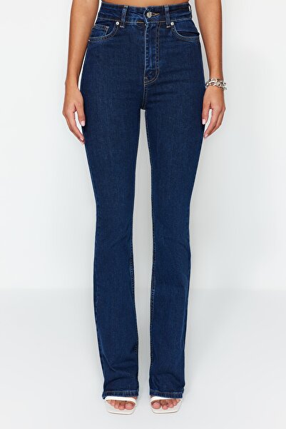 Trendyol Collection Albastru închis Super talie înaltă Confort/Flexibil blugi evazați TWOSS23JE00064