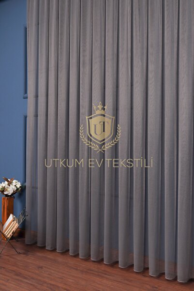 UTKUM EV TEKSTİL ÜRÜNLERİ Antrasit Grek Tül Perde Petek Zemin 1/2 Seyrek Pile