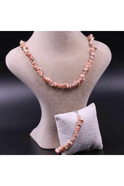 MYTAKIAĞACIMFH Pink Opal Stone Cracked Natural Stone Necklace Bracelet Set