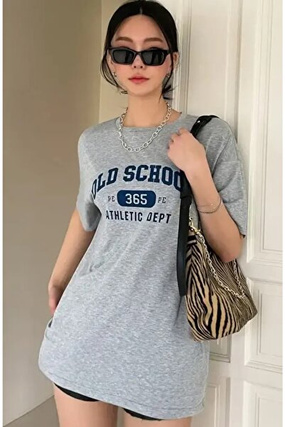 trendgar Old School Baskılı Gri Tişort