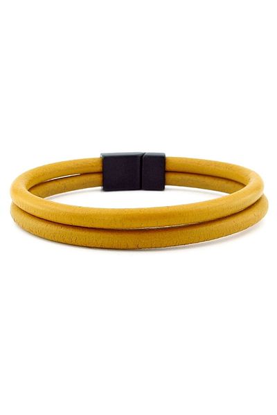Solfera Yellow Double Row Real Leather Black Magnet Men's Bracelet M015h