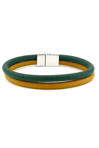 Solfera Yellow Green Original Leather Two Rows Metal Men's Bracelet M016n