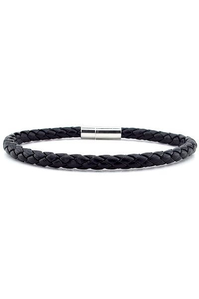Solfera Black Cross Braid Leather Metal Clip Men's Bracelet M041g