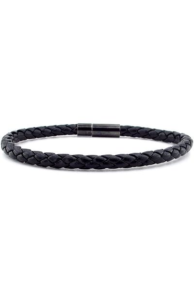 Solfera Black Cross Braid Leather Anthracite Clip Men's Bracelet M041f