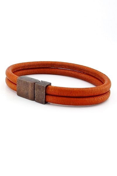 Solfera Tan Red Double Row Leather Metal Magnet Men's Bracelet M015s