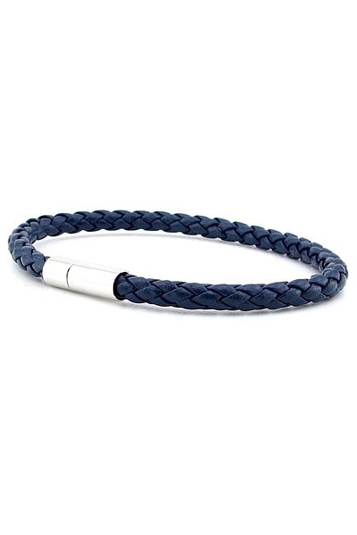 Solfera Navy Blue Cross Braid Leather Metal Clip Men's Bracelet M041d