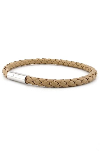 Solfera Tan Cross Braid Leather Metal Clip Men's Bracelet M041a