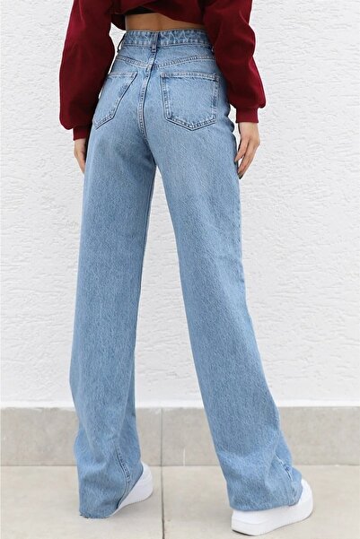 DRC trend Selana Light Snow Wash Blue Lycra Super vysoký pas Volné džíny Palazzo kalhoty