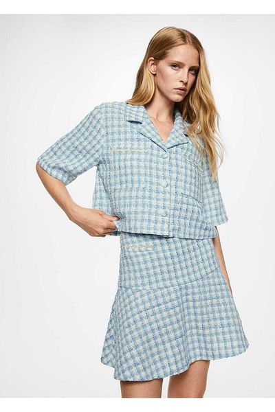 MANGO Woman Checkered Tweed Shirt