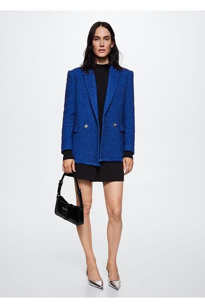 MANGO Woman Jachetă din tweed cu nasturi Jewel