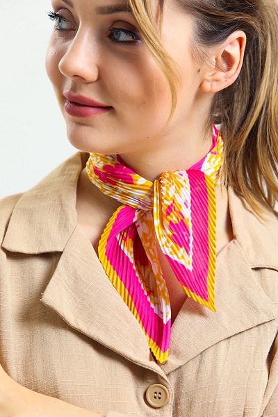 chaqpell Women's Pleated Colorful Patterned Vegan Silk Scarf-bandana